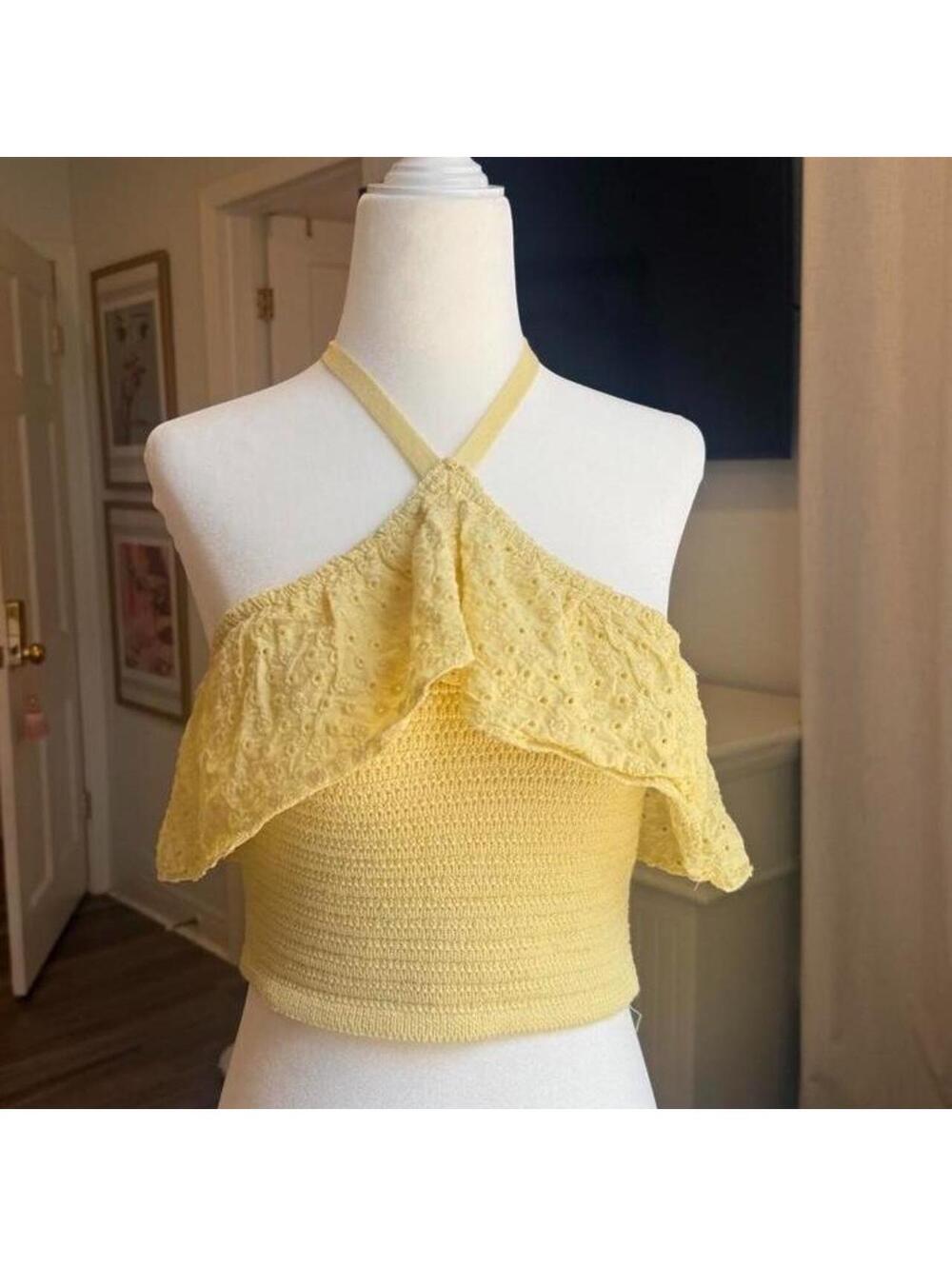 Yellow boutique Halter Crochet Crop Top  | Size S